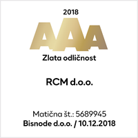 Podjetju RCM d.o.o. podeljen Zlati certifikat bonitetne odličnosti 2018